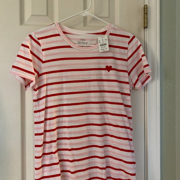 *NWT* J. Crew Striped Hearts Collector Tee ❤️ Warm Pink Classic Red ❤️ - Picture 2 of 4